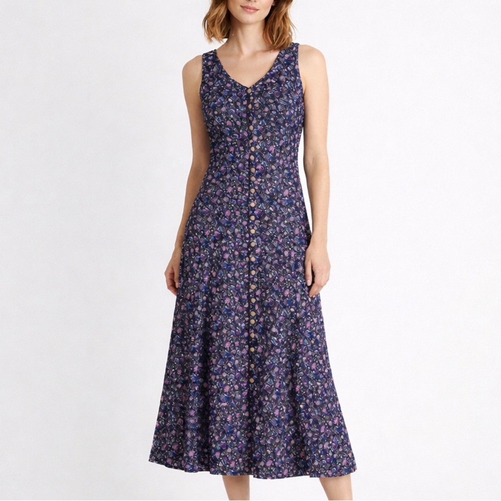 Vintage DBY Ltd Floral Maxi Dress Cottagecore Button Front Rayon Size 5/XS